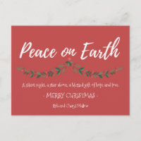 Peace on Earth Red Holly Christmas Postcard