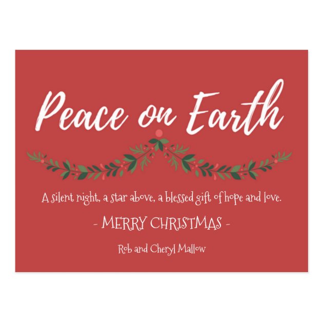 Peace On Earth Red Holly Christmas Postcard