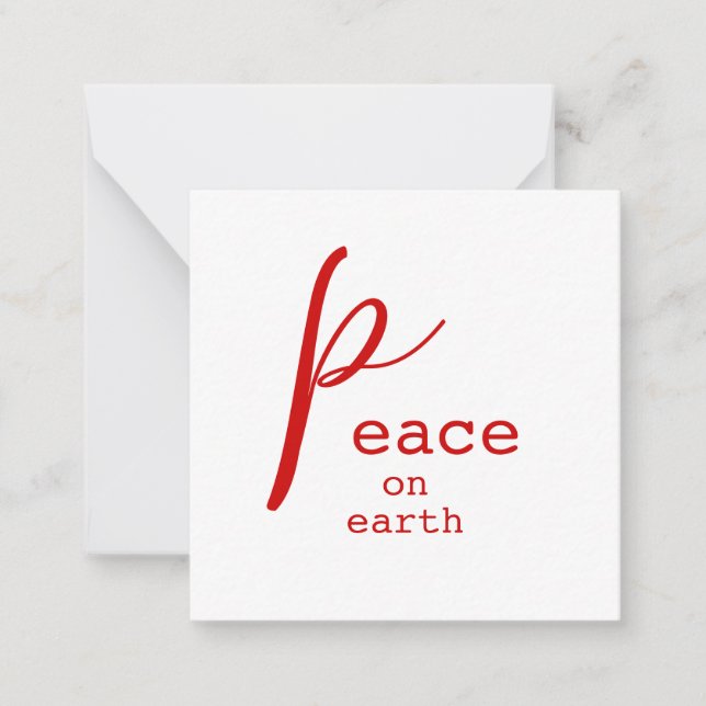 Peace on Earth Red White Personalized Note Card (Front)