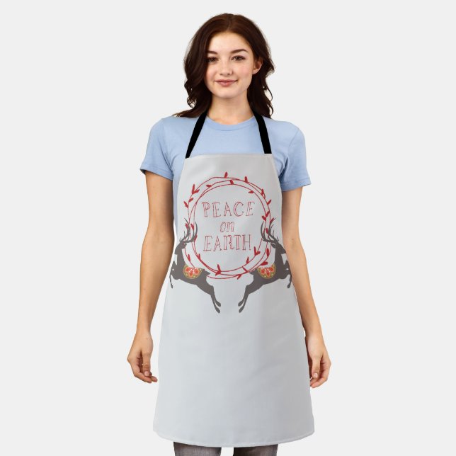 Peace on Earth Reindeer Holiday Apron (Worn)