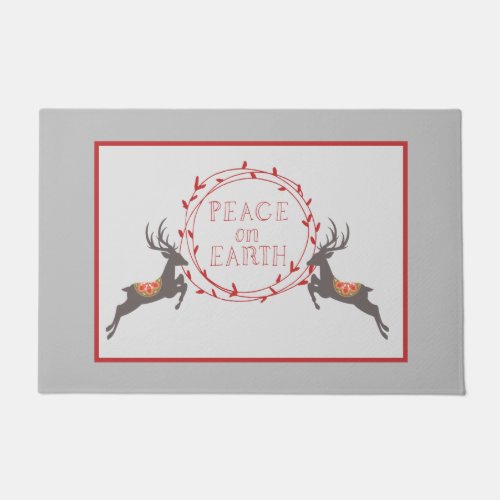 Peace on Earth Reindeer Holiday   Doormat