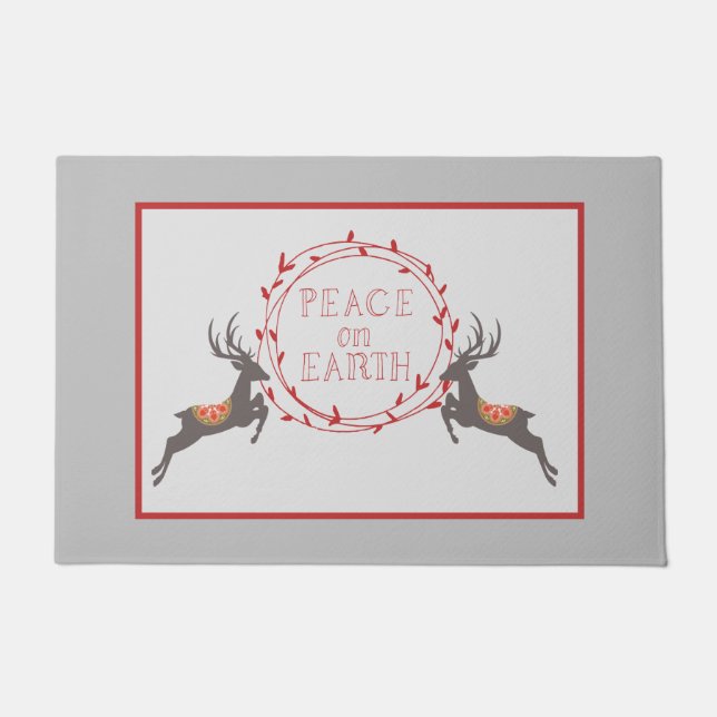 Peace on Earth Reindeer Holiday   Doormat (Front)
