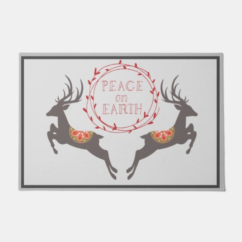 Peace on Earth Reindeer Holiday Doormat