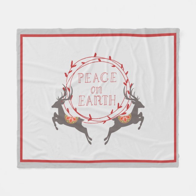 Peace on Earth Reindeer Holiday Fleece Blanket (Front (Horizontal))