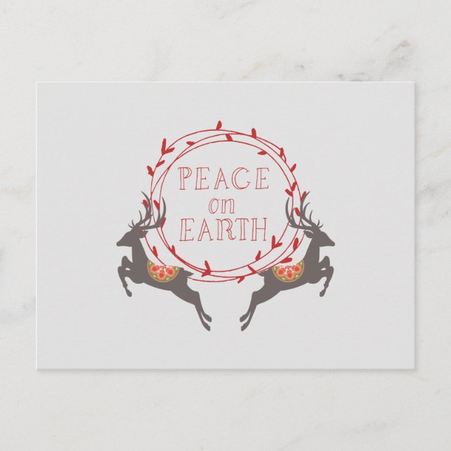 Peace on Earth Reindeer Holiday Postcard (Front)