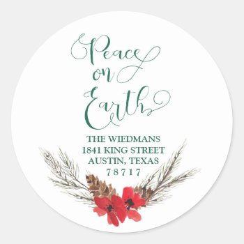 Peace On Earth Return Address Round Stickers by joyonpaper at Zazzle