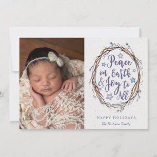 Peace on Earth Rustic Wreath Christmas Photo Holiday Card