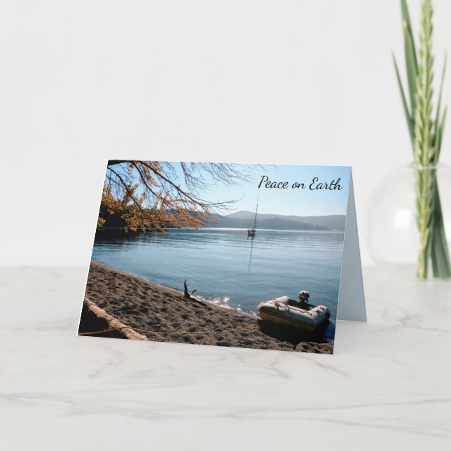 Peace on Earth Sailboat Washington Beach Christmas Holiday Card (Front)