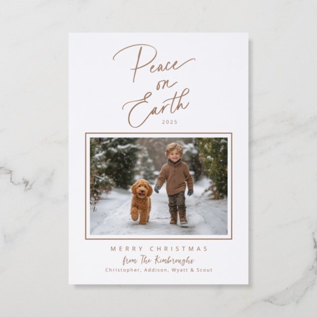 Peace on Earth Script Christmas Letterpress Photo Cards (Front)