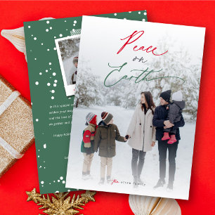 Peace On Earth Script Typography Minimalist Photo Holiday Card