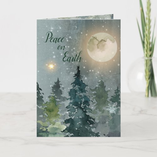 Peace on Earth Scripture Photo Forest Christmas Card