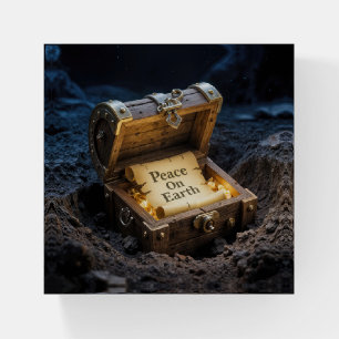 Peace On Earth Scroll In a Treasure Chest Paperweight