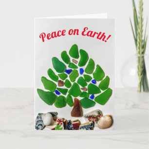 Peace on Earth Sea Glass Christmas Tree Holiday Card