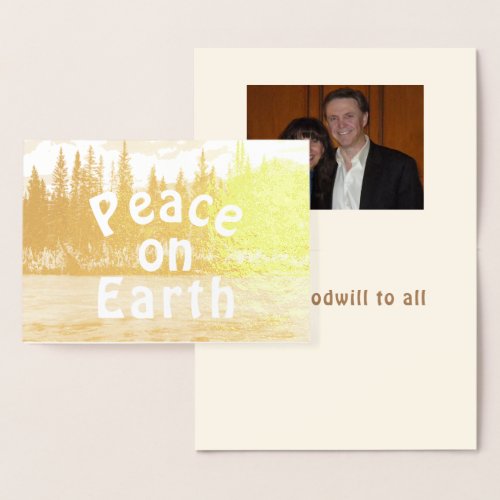 Peace on Earth Serene Mountain Scene Photo Gold Foil Card