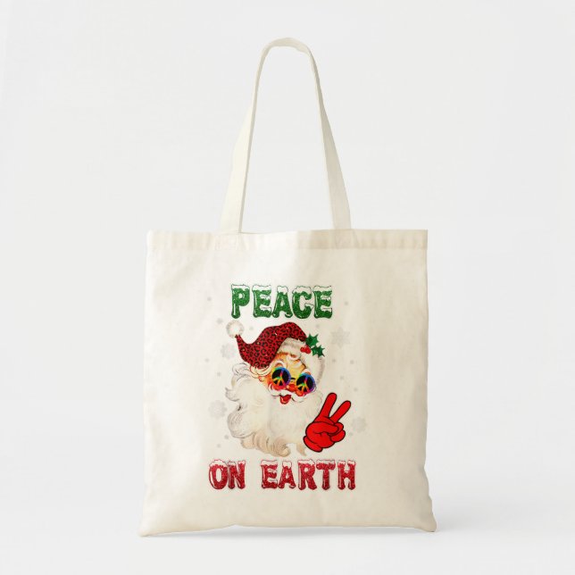 Peace On Earth Sign Merry Christmas Santa Hat hipp Tote Bag (Front)