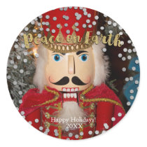 Peace on Earth Silver & Gold Nutcracker Christmas Classic Round Sticker