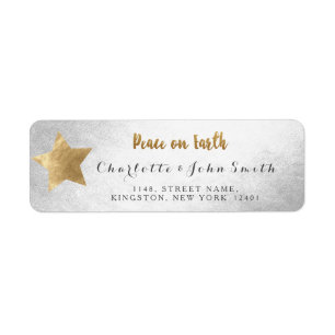 Peace on Earth Silver Golden Star New Adress Label