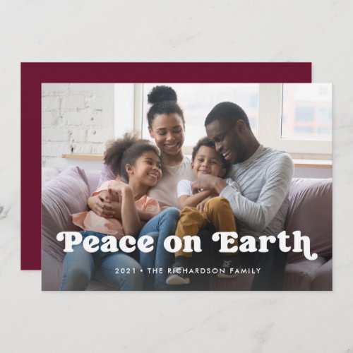 Peace on Earth  Simple Boho Photo Overlay Holiday Card