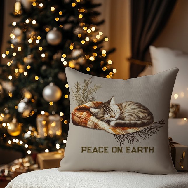 Peace on Earth Sleeping Kitten Blanket Throw Pillow (Creator Uploaded)