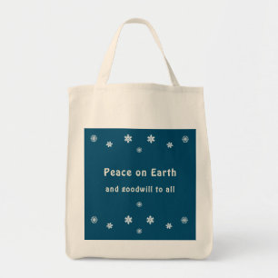 Peace on Earth, Snowflake Design, Blue  Tote Bag