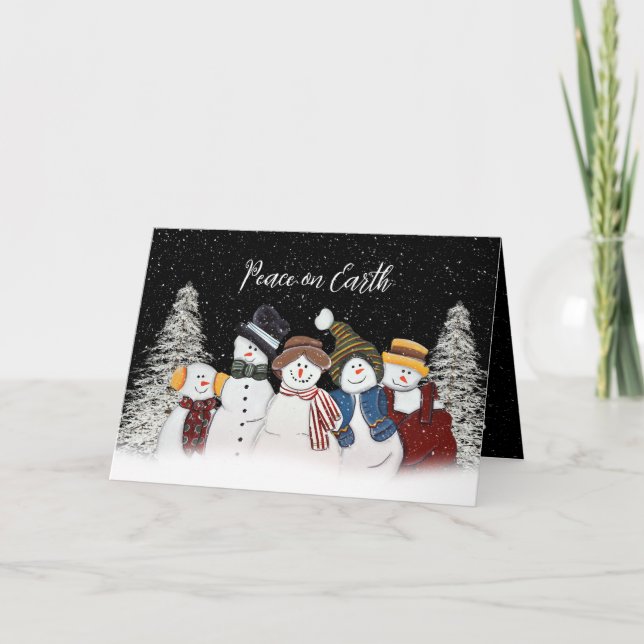 Peace on Earth Snowmen in Snowflakes Card (Front)