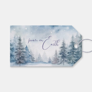 Peace on Earth Soft Blue Forest Christmas Gift Tags