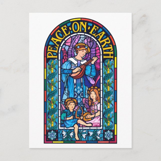 Peace on Earth stained glass Christmas postcard (Front)