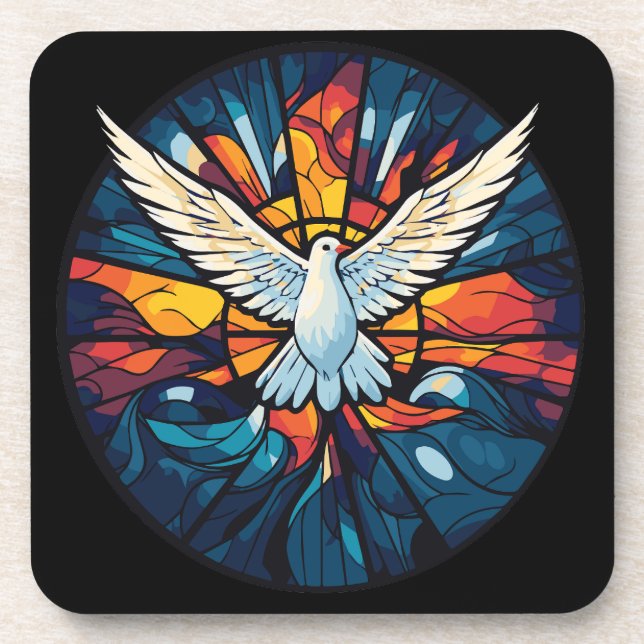 Peace on Earth Stained Glass Dove Christmas Design Beverage Coaster (Front)