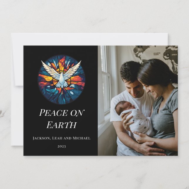 Peace on Earth Stained Glass Dove Christmas Design Holiday Card (Front)