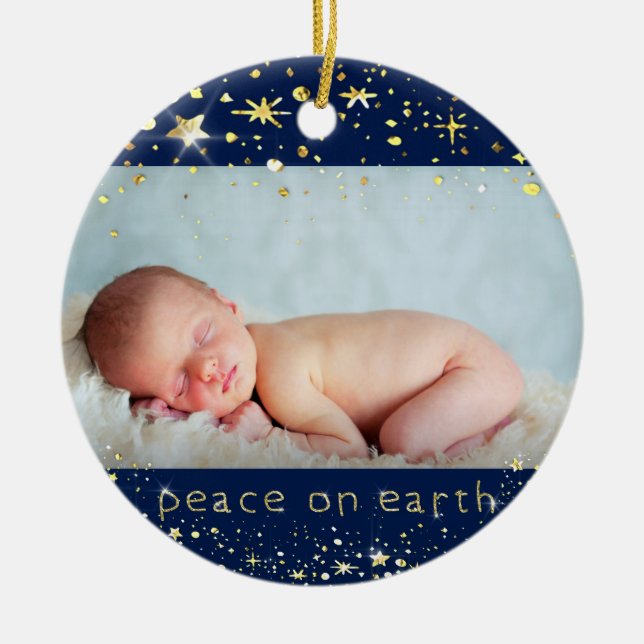 Peace On Earth Star 2-Sided Baby's First Christmas Ceramic Ornament (Front)