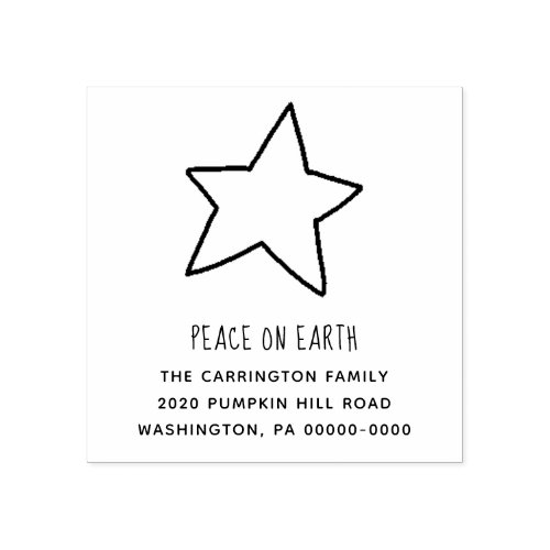 Peace on Earth Star Handlettered Name Address Rubb Rubber Stamp