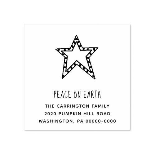 Peace on Earth Star Handlettered Name Address Rubber Stamp