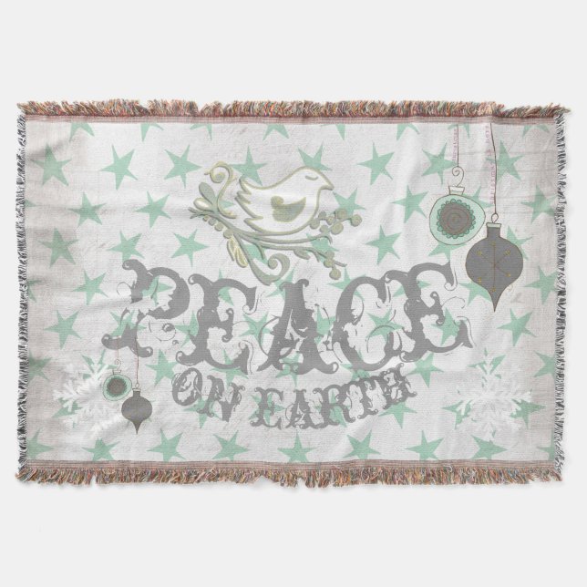 Peace on Earth Stars and Dove Holiday Throw Throw Blanket (Front)