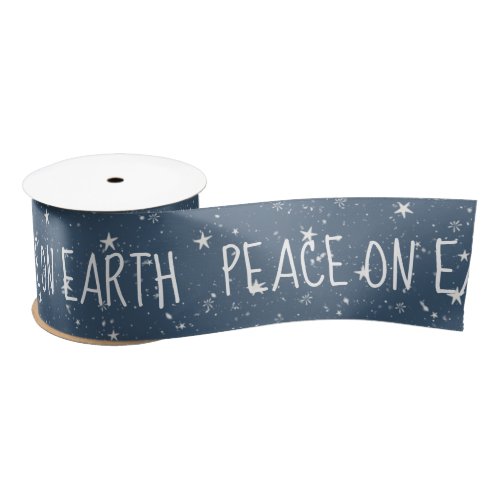 PEACE ON EARTH Text With Stars Satin Ribbon