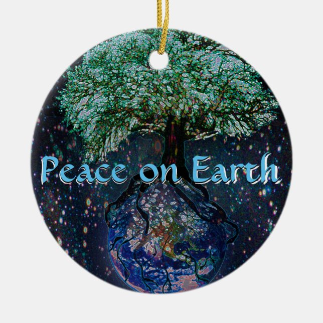Peace on Earth Tree of Life Ceramic Ornament (Front)