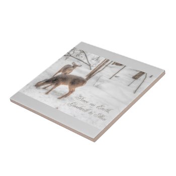 Peace On Earth - Two Deer In Snowy Woods Tile by CarolsCamera at Zazzle