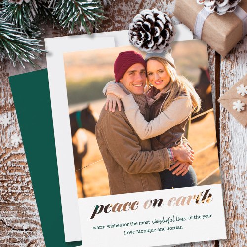 Peace on Earth Typography Montage Square Photo Holiday Card