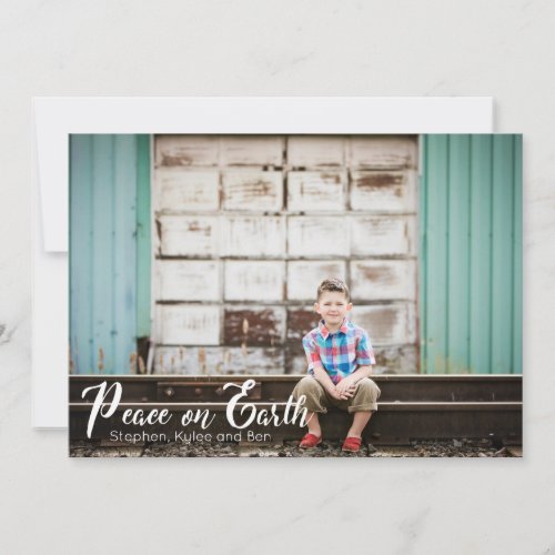 Peace on Earth Typography Photo Christmas Card