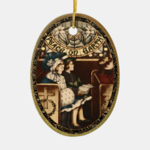 Peace on Earth Vintage Ceramic Ornament