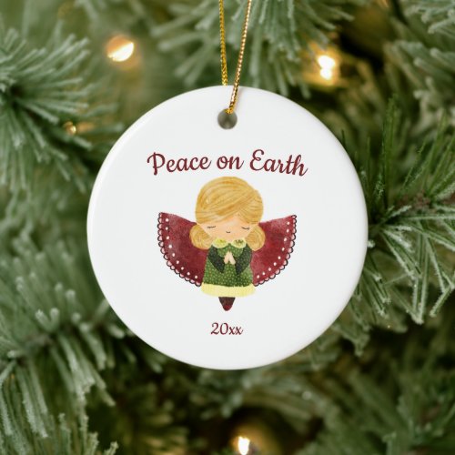 Peace on Earth Watercolor Angel Ceramic Ornament