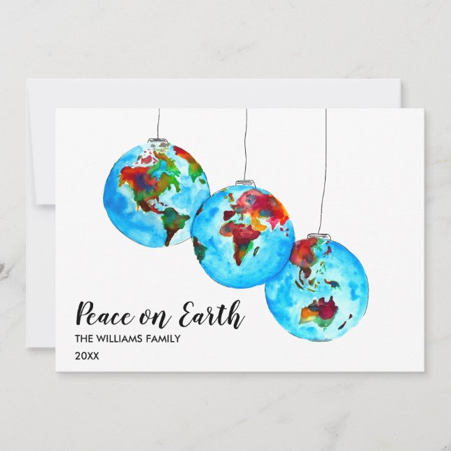 Peace on Earth Watercolor Christmas Holiday Card (Front)