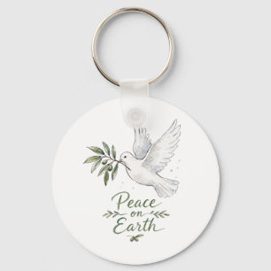 Peace on Earth Watercolor Dove Keychain