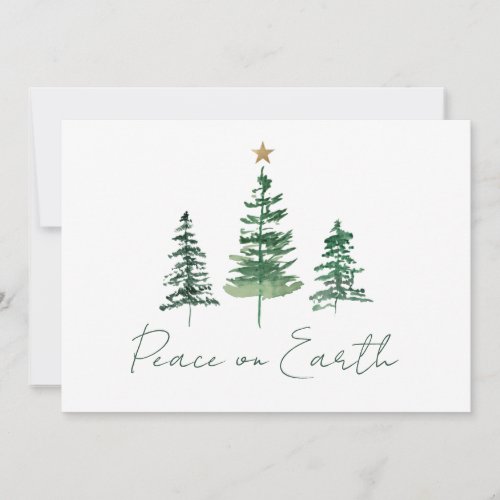 Peace on Earth Watercolor Pine Trees Corporate Holiday Card