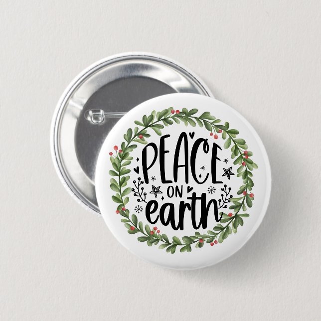 Peace on Earth Watercolor Wreath Button (Front & Back)