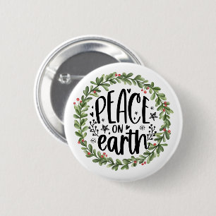 Peace on Earth Watercolor Wreath Button