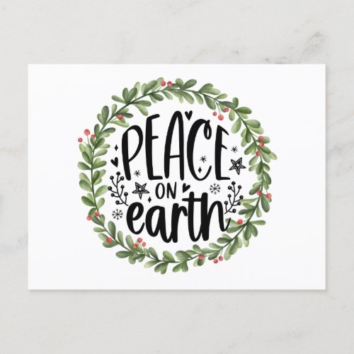 Peace on Earth Watercolor Wreath Holiday Postcard