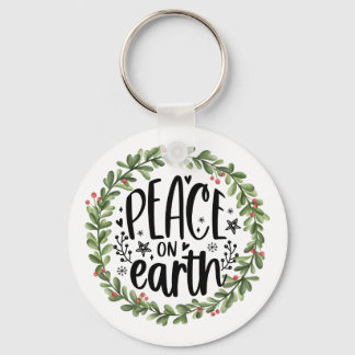Peace on Earth Watercolor Wreath Keychain