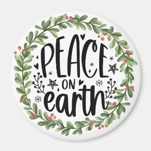 Peace on Earth Watercolor Wreath Magnet