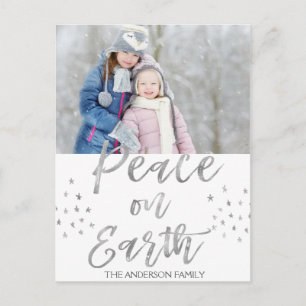 Peace on Earth White and Silver Watercolor Photo Postcard