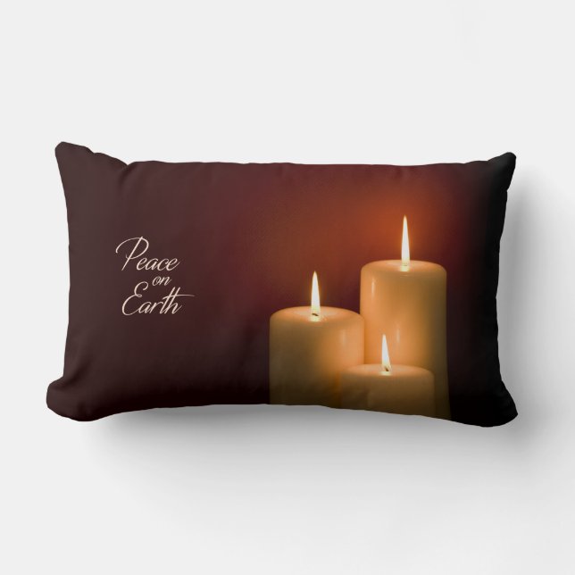 Peace on Earth White Christmas Candles Lumbar Pillow (Front)